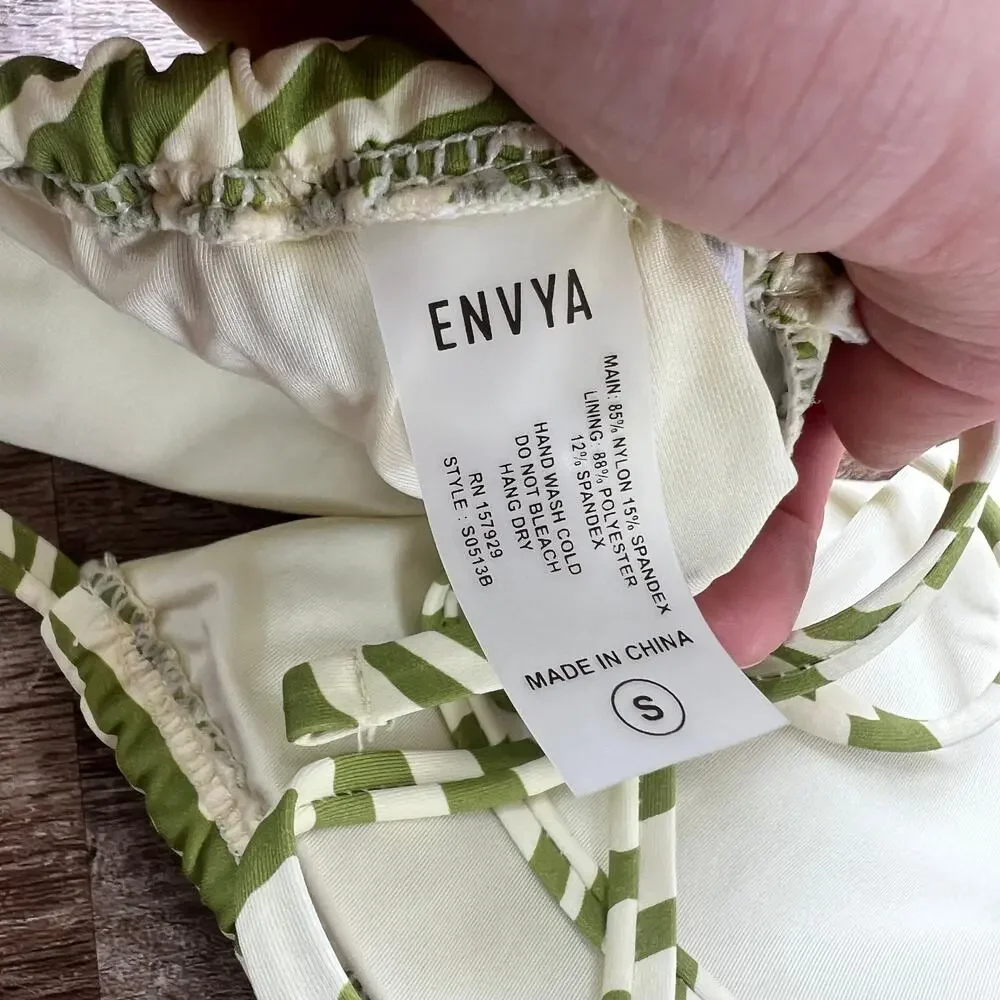 Envya Green and White Bikini Triangle Top Small